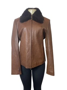 R&O Brand Women's Brown Faux Croc Leather Jacket With Faux Fur Collar - Picture 1 of 8