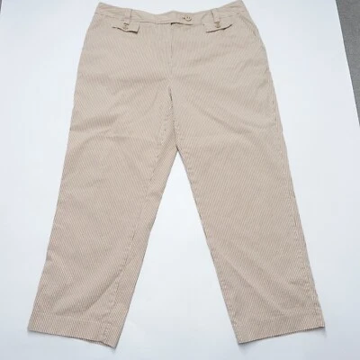 Talbots Ankle Pants Women's 14 Beige/Brown Striped Cotton Stretch Slash Pockets - Image 1 of 4
