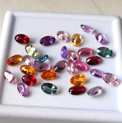 3X5 MM OVAL CUT AAA+ NATURAL MULTI SAPPHIRE FACETED CALIBRATED GEMSTONE 30 PIECE - Image 1 of 3