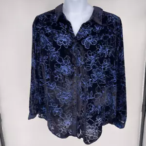 Torrid Madison Velvet Burnout Button-Up Shirt Pansy Floral 3X Goth Dark Academia - Picture 1 of 9