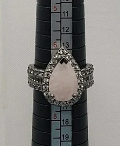 Rosa weiß milchig schwarz Rose Quarz Birnenform Kostüm Gothic Schmuck Ring schön 🙂 - Bild 1 von 9