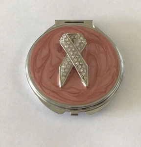 Spring Street Breast Cancer Pink Silver Rhinestones Mirror Compact Pre-owned - Picture 1 of 6