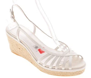New ETIENNE AIGNER Women White Leather Slingback Wedge Open Toe Shoe Sz 10 M - Picture 1 of 5