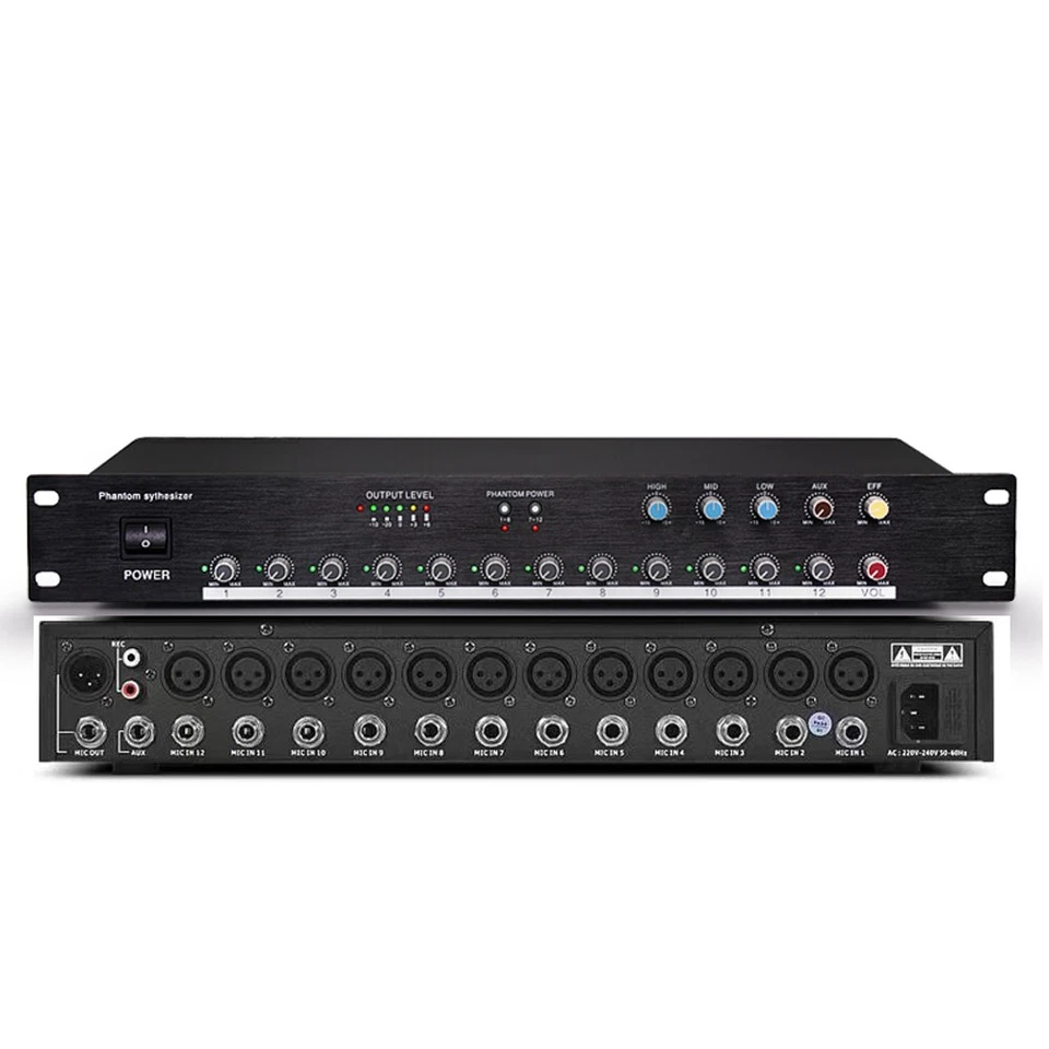 12 Intput 48V Phantom Power Audio Microphone Hub For XLR 6.35mm Table Conference - Image 1 of 4