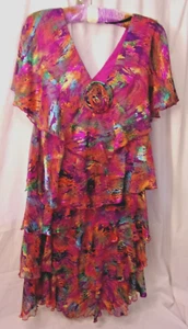 Ann Hobbs for Cattiva Abstract Multi Color Tiered Dress Size 10 Poly VGC - Picture 1 of 5