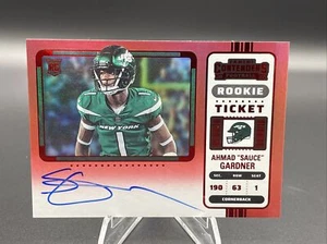 2022 Contenders Ahmad Sauce Gardner RC Variation Ticket Red Zone On Card Auto - Picture 1 of 2