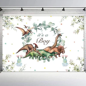 10x8ft Green Leaf Dinosaur Baby Gender Reveal Photo Background Studio Props - Picture 1 of 10