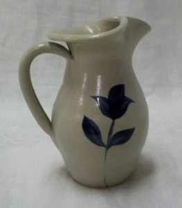 Vintage Williamsburg Pottery Pitcher Jug 4.75" Tall Cobalt Blue Floral On Grey - Picture 1 of 12