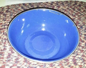Vintage 5 3/4" Smalto Blu/Ciotola Maculata/Campeggio per Cereali o Stufato - Foto 1 di 3