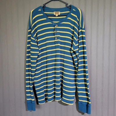 Foundry Shirt Mens XLT Blue Yellow Striped Long Sleeve Henley Tall Waffle Knit - Image 1 of 4
