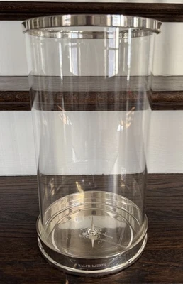 Ralph Lauren Candle Holder Small Modern Hurricane Silver Clear 11.25x6 RAR - Image 1 of 4