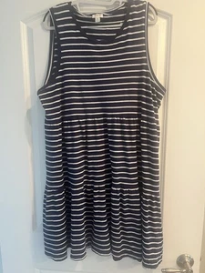 J.CREW Sleeveless Tiered Navy Blue & White Stripe Dress XL - Picture 1 of 3