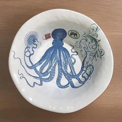 Michel Design Works Blue Octopus Bowl Melamine Kitchen Serveware Nautical 9"  - Image 1 of 4