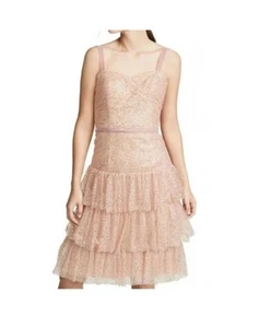 Marchesa Notte Women's Pink Tiered Midi Dress Size 6 NWT In Original Garment Bag - Picture 1 of 9