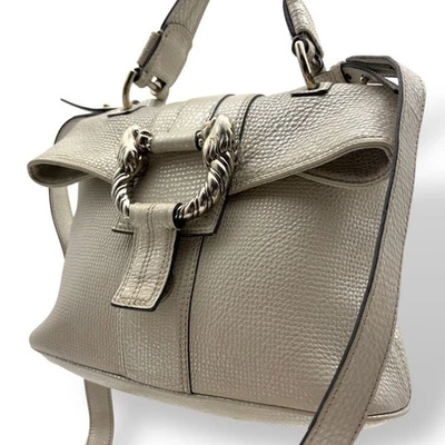 Bvlgari Leoni Hand Bag Shoulder Bag White Silver Metallic Leather Used - Image 1 of 4