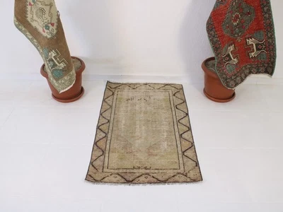 Vintage Hand Knotted Small Accent Rug Purple Beige Black Geometric Tribal 2x4 ft - image 1 of 4