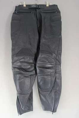 BRITISH MADE SCOTT LEATHERS BLACK BIKER TROUSERS: WAIST 34 IN/INSIDE LEG 28 IN - Image 1 of 3