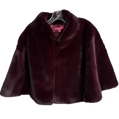 Betsey Johnson Cape Womens medium Wine Faux Fur Cropped Plush Shrug Capelet soft - Image 1 of 4