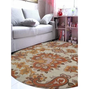 8 x 8 ft. Hand Tufted Wool Floral Round Area Rug Beige - Picture 1 of 1