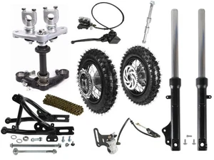 Front Forks & Front + Rear Disc Brake 10" Wheels Swing Arm for CRF50 70cc 110cc - Picture 1 of 12