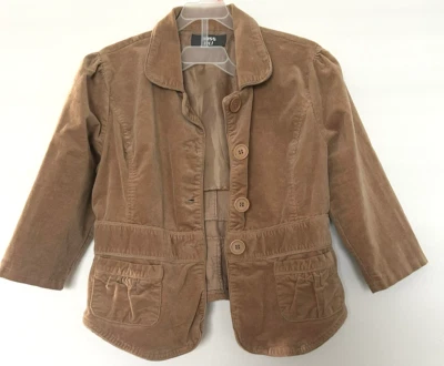MISS LILI желтовато-коричневый коричневый бархат 3/4 рукав 4 пуговицы блейзер куртка женщин размер маленький - Изображение 1 из 3