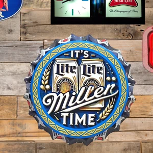 Selten Miller Lite Bier Kronkorken rund Blechschild Männerhöhle Bar Deko Bier Schild - Bild 1 von 6