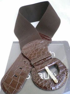 Women Fashion Elastic Dark Brown High Waist Faux Patent Leather Sexy Belt XS S M - Picture 1 of 24