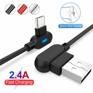 1/2m Typ C USB-C USB 90 Grad Winkelkabel schnell Ladekabel Samsung Huawei Nylon - Bild 1 von 11