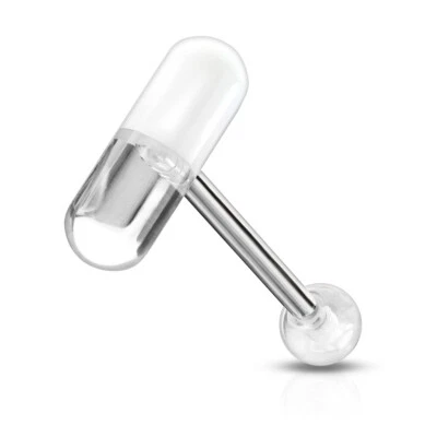316L Surgical Steel Ball Barbells Tongue Ring UV Reacting 2 Color Acrylic Pills - Image 1 of 2