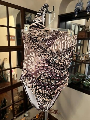 Traje de baño PERRY ELLIS estampado de leopardo un hombro acanalado talla 12 Foto 1 de 4