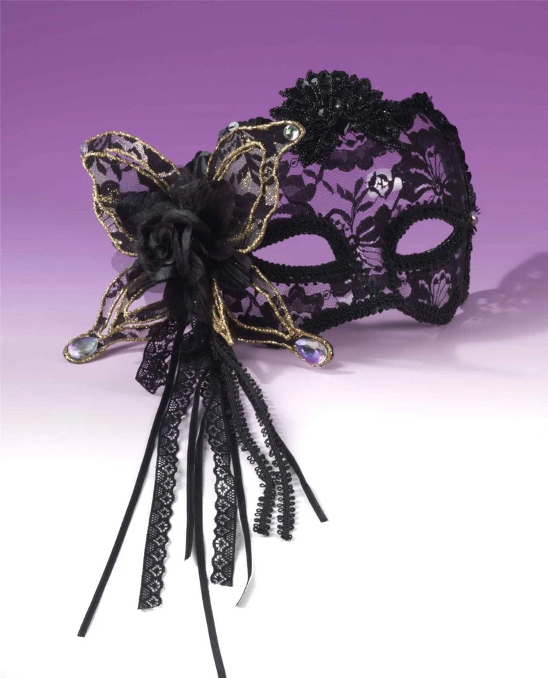 Mardi Gras Mask Black Lace Eye Mask Elaborately Trimmed Fancy Masquerade Mask - Image 1 of 1