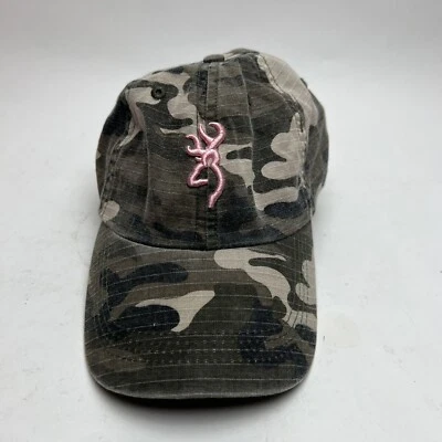 Browning Women’s Camo Baseball Hat Cap w/ Pink Deer Buck Logo Leather Strap EUC - Image 1 of 4