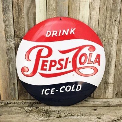 Placa de metal em relevo Pepsi Cola Soda Pop cúpula 3D 14" vermelha vintage nova - Imagem 1 de 2