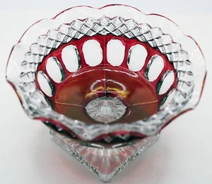 Vintage Westmoreland Cranberry Rubin Daumenabdruck gekräuselt Glas Kompott Süßigkeiten Schale - Bild 1 von 3