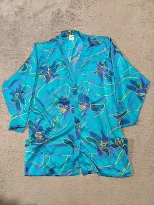 Abrigo De Weese Diseño Mujer Grande Vintage Cárdigan Botón Orquídea Floral Azul Foto 1 de 4