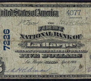 🇺🇸 KS 1902 $5 ♚♚LA HARPE, KANSAS♚♚  PCGS CHOICE FINE 15 HARD TO FIND!!! - Picture 1 of 3