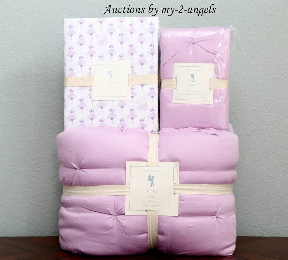 NEW Pottery Barn Kids AUDREY Twin Quilt+Sham+Keira Sheet Set LILAC plum lavender - Image 1 of 1