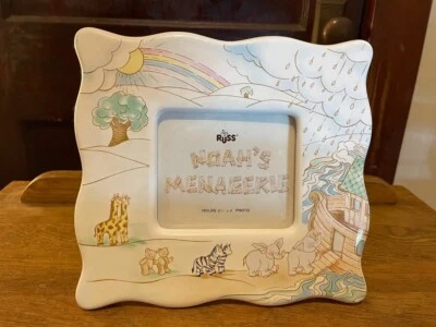 Marco de cerámica Russ Arca de Noé para niños marco de fotos niños animales pastel Foto 1 de 3