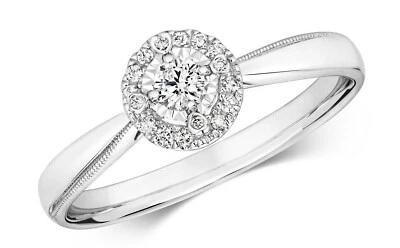 Real Diamond Ring Illusion 9ct White Gold Solitaire Cluster 0.15ctw - Image 1 of 4