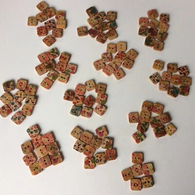 100+ Square Wooden Buttons. 15mm. 2 hole. Painted. Vintage Floral Style - Image 1 of 4