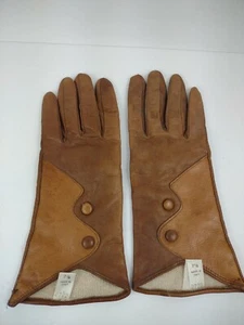 Vintage Made In Italy Women Ladies Gloves Brown 7.5 Pair Rayon Lining - Picture 1 of 12