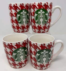4 Starbucks Hounds-Tooth Plaid Coffee Mug 2017 Red White Mermaid Siren 10 fl oz - Picture 1 of 7