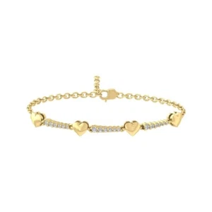 14k Yellow Gold Lab Grown Diamond Fashion Bracelet 7" Holiday Gift - Picture 1 of 5