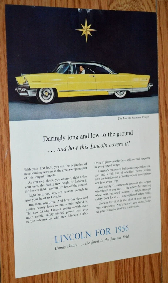 1956 LINCOLN PREMIERE CUPÊ ORIGINAL VINTAGE ANÚNCIO IMPRESSO ANÚNCIO-56 - Imagem 1 de 1