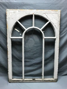 Large Antique 7 Lite Shabby Arched Glass Top Window 29x40 VTG Chic Old 1669-22B - Picture 1 of 11