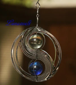 Edelstahl Windspiel Spinner Yin Yang mit 2 Glaskugeln   Ø 10 cm - Bild 1 von 4
