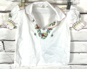 Vintage Hungarian White Girls Size 24 Embroidered Short Sleeve Shirt - Picture 1 of 6