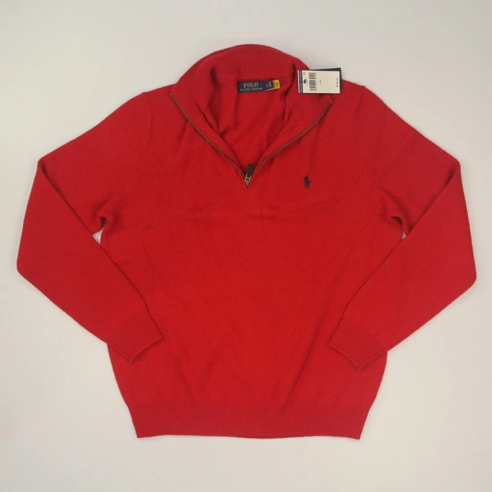 Polo Ralph Lauren Men Wool Alpaca 1/4 Zip Sweater Sz Large Red Logo Pullover NWT - Image 1 of 4