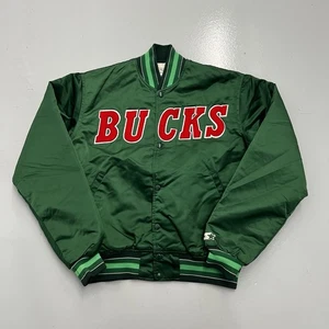 Vintage 80s 90s Starter Milwaukee Bucks NBA Green Red Satin Bomber Jacket Mens M - Bild 1 von 13