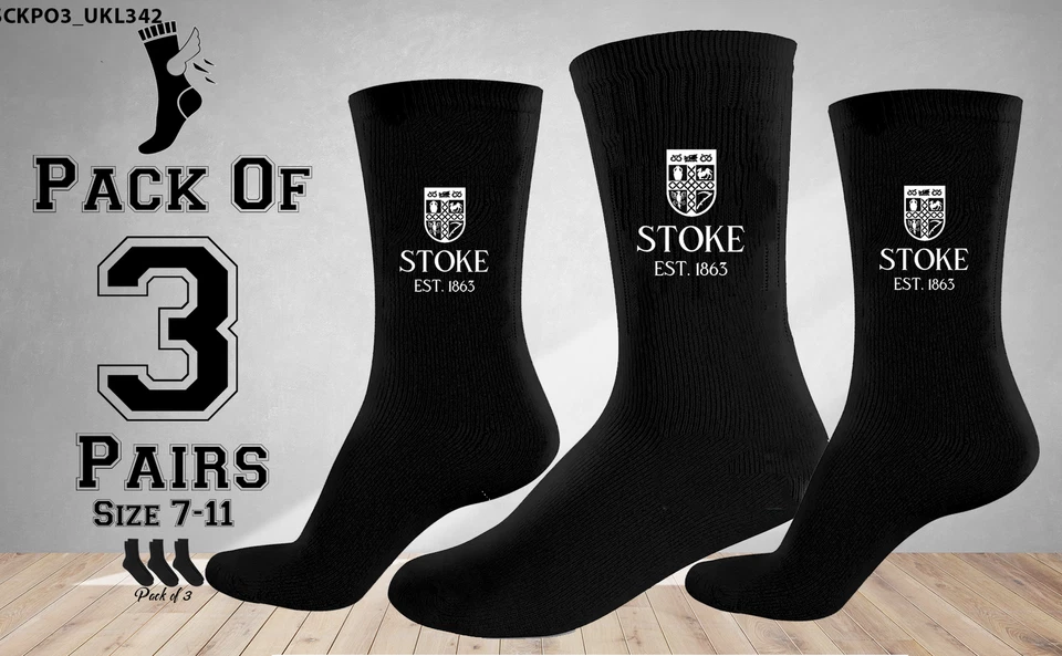 Stoke City Stylish Black Football Pack Of 3 Socks – Perfect for Away Days